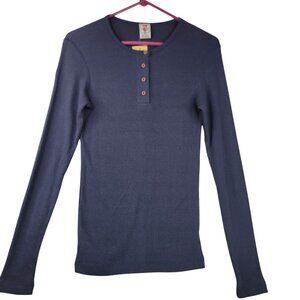 Vintage 90s Levi's Size M Slim Ribs Long Sleeve Henley Shirt Cotton Navy Blue